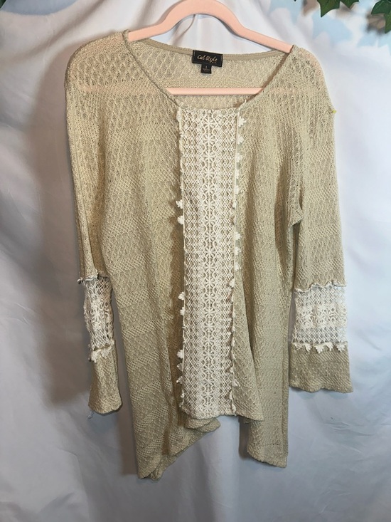 Cal Style Sweaters - Cal style Cream Open-Front Crochet-Trim Cardigan